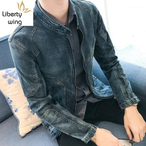 men's jackets spring autumn long sleeve zipper mens denim fashion stand collar slim fit casual cowboy outerwear coats plus size1, Black;brown